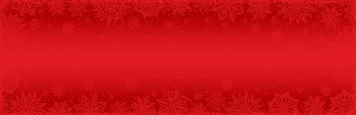 Red Christmas banner with snowflakes and stars. Merry Christmas and Happy New Year greeting banner. Horizontal new year background, headers, posters, cards, website. Vector illustration