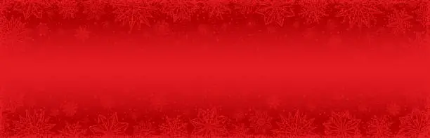 Vector illustration of Red Christmas banner with snowflakes and stars. Merry Christmas and Happy New Year greeting banner. Horizontal new year background, headers, posters, cards, website. Vector illustration
