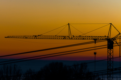 Construction crane in the sunset at Balatonkenese