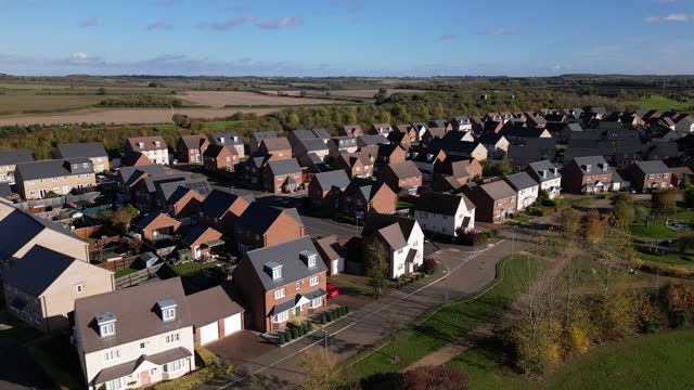 Flyover Aerial view of New Build Housing Estate