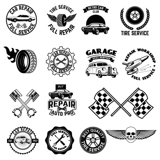 car service labels. Set of design elements in vectorCar Service Retro emblem Generator is set of icons, badges, ribbons and other useful design elements for retro car service emblems