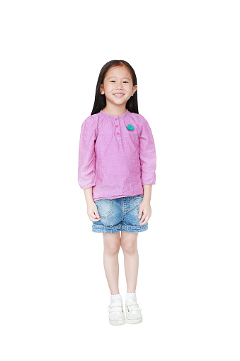 Portrait of happy little Asian child girl isolated on white background. Kid smiling concept.