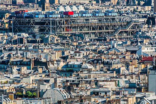aerial view beaubourg paris cityscape  France aerial view of beaubourg area with the pompidou center museum   cityscape of Paris in france pompidou center stock pictures, royalty-free photos & images