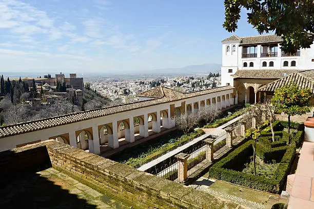 Courtyard of the acequia in Generalife, Alhambra, Granada, Andalucia, Spain
