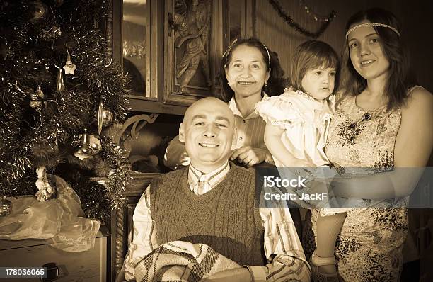 Retro Photo Of Happy Family Stock Photo - Download Image Now - Old-fashioned, Retro Style, Photography