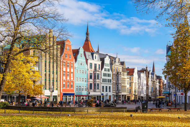 The street Kroepeliner Strasse in the Hanseatic city of Rostock, Germany stock photo