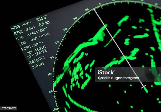 Closeup Fragment Of Ships Navigation Radar Screen Stock Photo - Download Image Now - Radar, Sonar, Computer Monitor