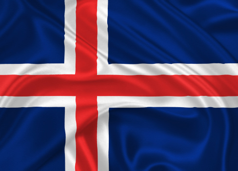 flag of Iceland waving with highly detailed textile texture pattern