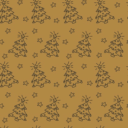 Seamless vector pattern for Christmas with Christmas trees. Hand drawn design. Cartoon illustration. Holiday pattern for wrapping or textile.