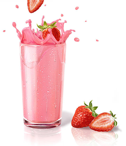 istock Strawberries splashing into milkshake glass, two others on the floor. 178037252