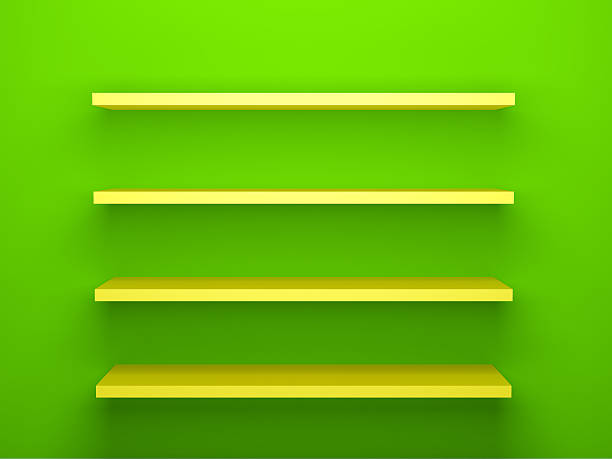 istock Yellow Shelves on Green Wall Background 178037412
