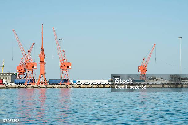 Harbor Cranes In The Port Stock Photo - Download Image Now - Blue, Business, Car