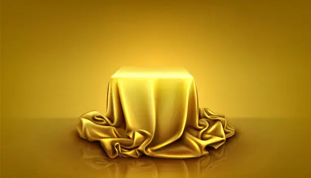 Vector illustration of Square podium and gold silk cloth cover background