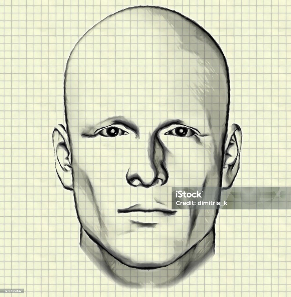 sketch of male figure on graph paper Sketch of male figure portrait drawing of man's head on graph paper background. Digitally created 3d illustration. Abstract Stock Photo