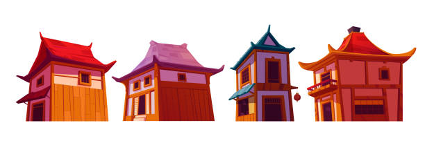 istock Chinese houses in cartoon vector illustration set. 1780382761