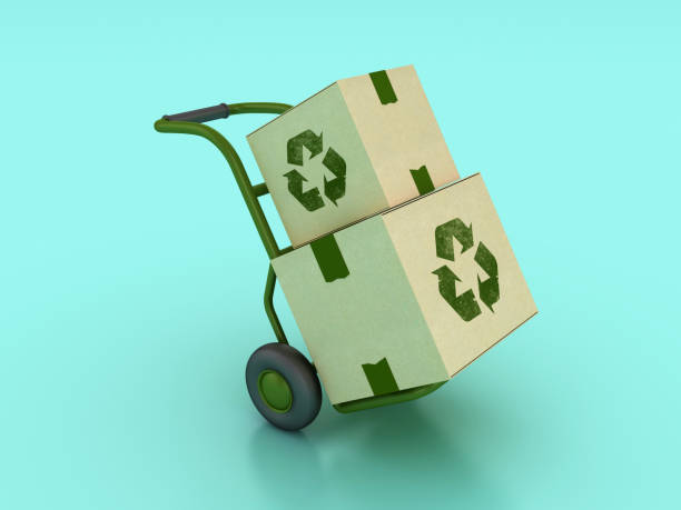 Hand Truck Carrying Cardboard Boxes - Color Background - 3D Rendering
