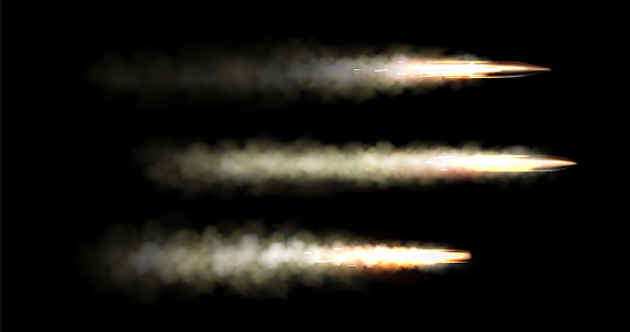Realistic Set Of Flying Bullets With Smoke Trace Stock Illustration ...