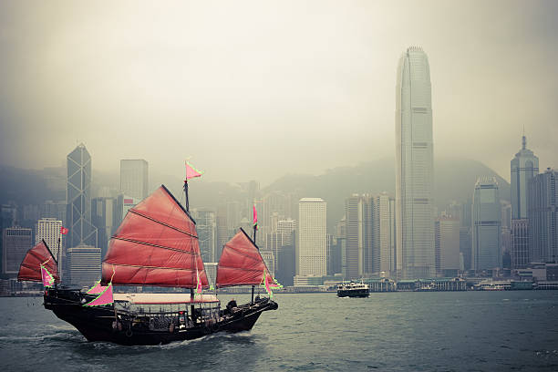 istock chinese style sailboat in Hong Kong 178038864