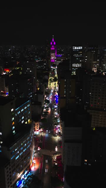 Time Lapse of a busy avenue at night with cars in Sao Paulo