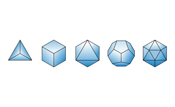 The Platonic solids in a row, regular convex polyhedrons The Platonic solids in a row. Regular convex polyhedrons with equal side lengths and same number of identical faces meeting at each vertex. Tetrahedron, cube, octahedron, dodecahedron and icosahedron. platonic solids stock illustrations