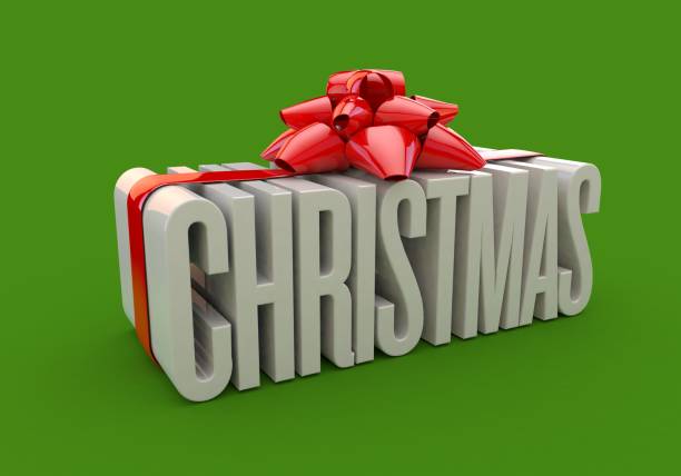 istock Christmas text with red ribbon on green background 1780413278