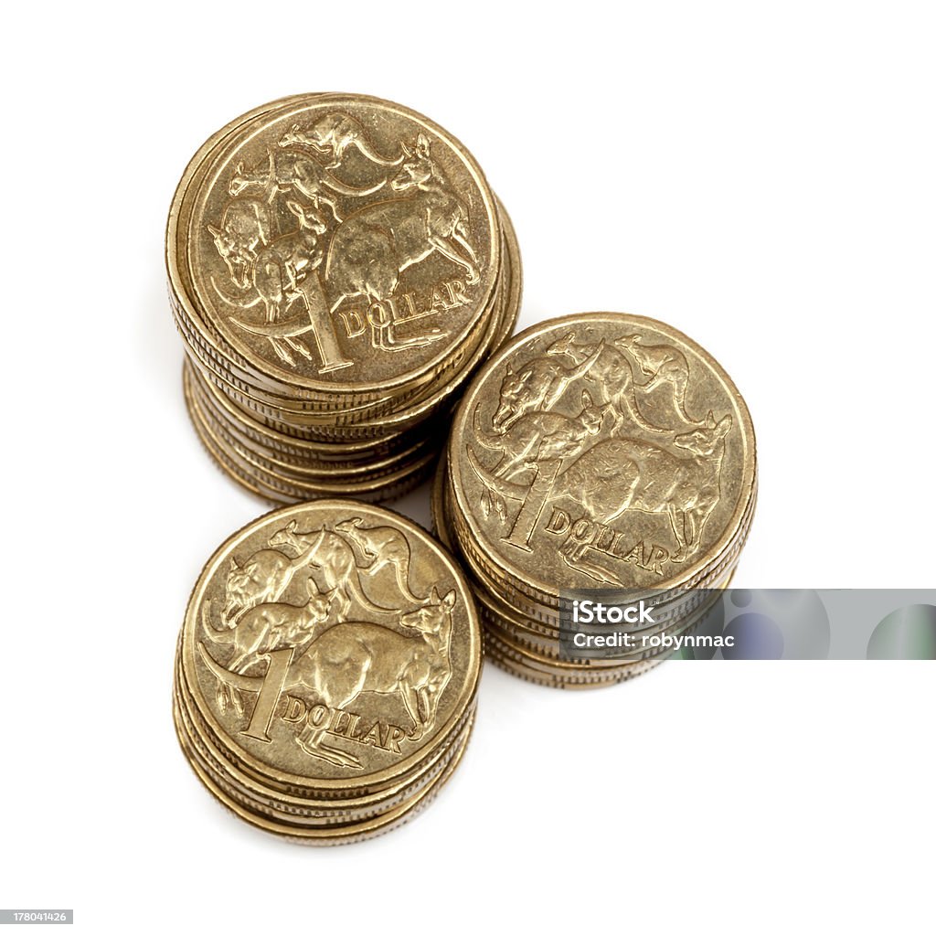 Pilhas de moedas de Um Dólar Australiano - Royalty-free Moeda Australiana Foto de stock