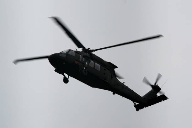 US Air Force Sikorsky UH-60 Black Hawk military helicopter landing in Lviv
