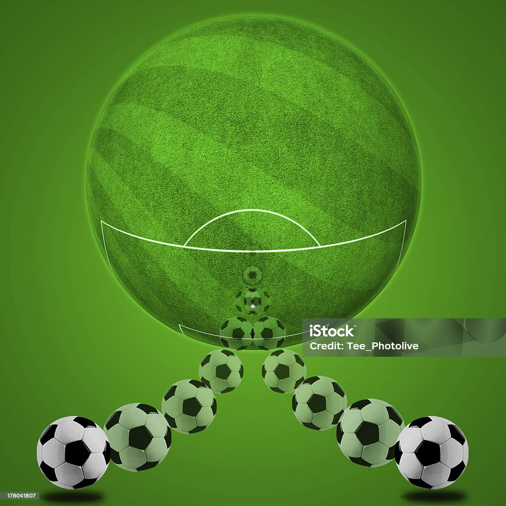 concept of soccer to the background. Soccer ball on green grass. Top view. Achievement Stock Photo