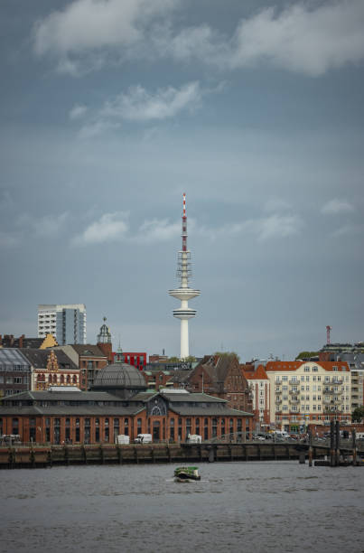 Hamburg, Germany - June 30 2019: The Heinrich Hertz Tower (German: Heinrich-Hertz-Turm) is a 279.2 m (916 ft) landmark radio telecommunication tower.