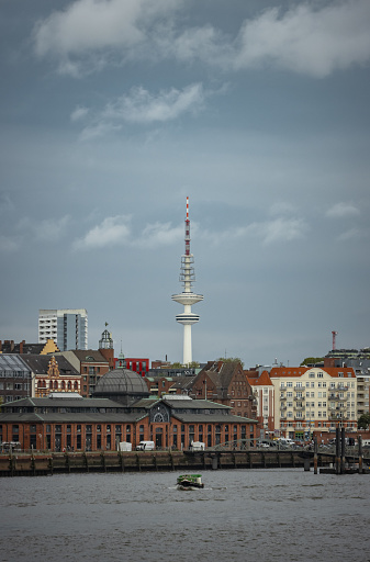 Hamburg, Germany - October 22, 2023: Fischmarkt and TV Tower in Hamburg