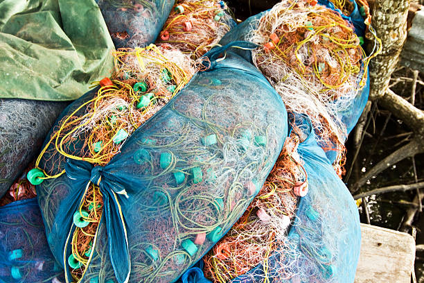 istock Fishing net will be dried in a small village 178047721