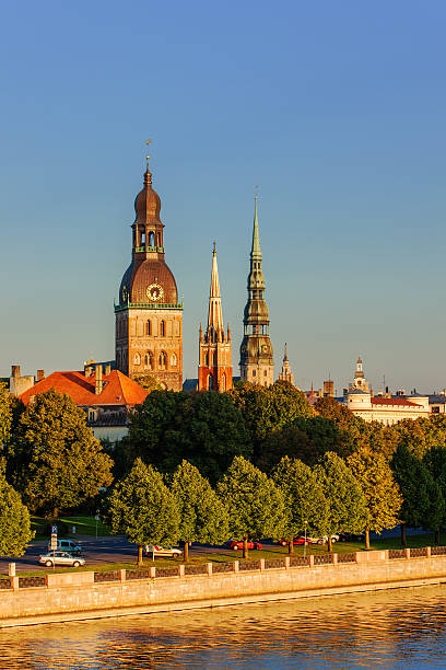 Riga, the capital of Latvia by Daugava river stock photo