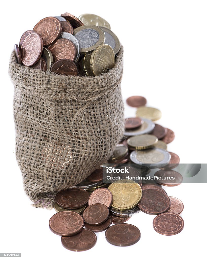 Moedas de Euro em um saco pequeno - Royalty-free Bolsa de Dinheiro - Saco Foto de stock