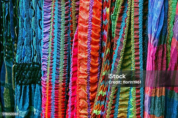 Colored Scarves Of Various Materials Stock Photo - Download Image Now - Art And Craft, Blue, Bunch