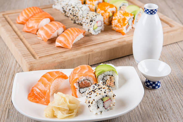istock Variation of fresh tasty sushi rolls 178050573