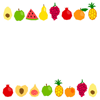 Poster with cutout fruits and empty space for text. Trendy cut out fruits. Banner with organic farm products.