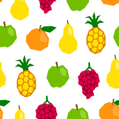 Seamless pattern with cut out fruits in modern style. Organic harvest background.