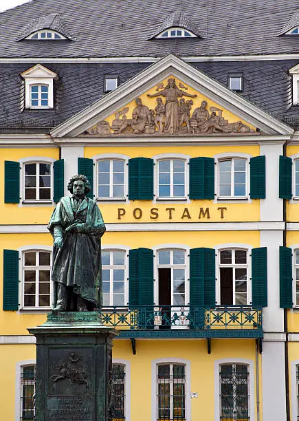 Beethoven statue in Bonn, Germany.  Bonn was the home of Ludwig van Beethoven from the 1790s. The statue is located in Münsterplatz.