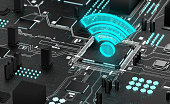 Wi-fi icon on black futuristic mother board background