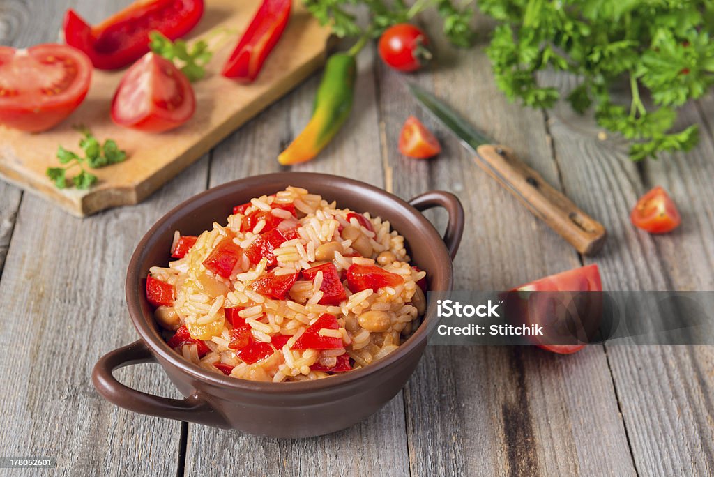 Mexican rice with pepper, onion and kidney bean Appetizer Stock Photo