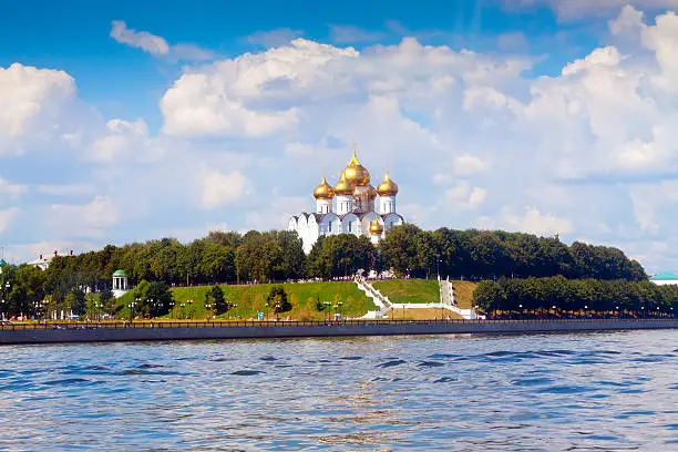 Cathedral of the Assumption in Yaroslavl from junction rivers in summer. Russia