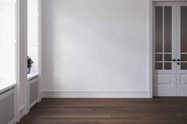 istock Empty scandinavian style interior room, white wall and parquet floor. 1780544219