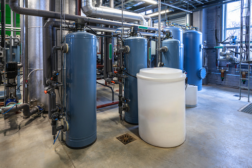 Water filters in biomass boiler house