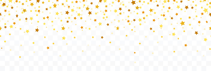 Christmas confetti stars background. Falling stars seamless background on transparent background.