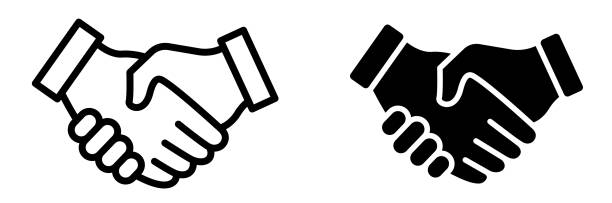 ÐÑÐ°ÑÐ¸ÐºÐ° Ð¸ Ð¸Ð»Ð»ÑÑÑÑÐ°ÑÐ¸Ð¸ Partnership symbol. Handshake line icon isolated on white background. handshake stock illustrations