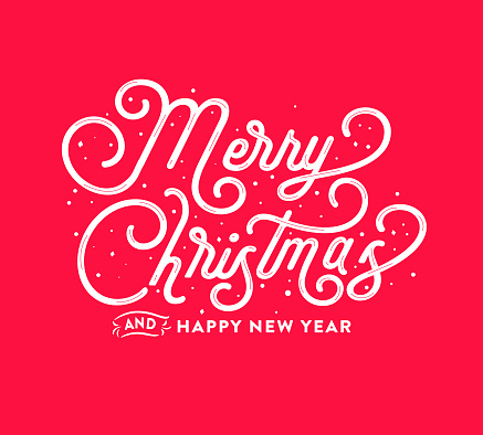 Vector illustration of a Merry Christmas and Happy New Year greeting design on red background. Includes vector eps and high resolution jpg in download. Easy to edit vector.