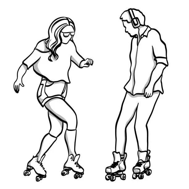 Vector illustration of Roller Skating Couple