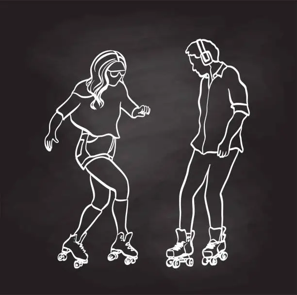 Vector illustration of Roller Skating Couple Blackboard