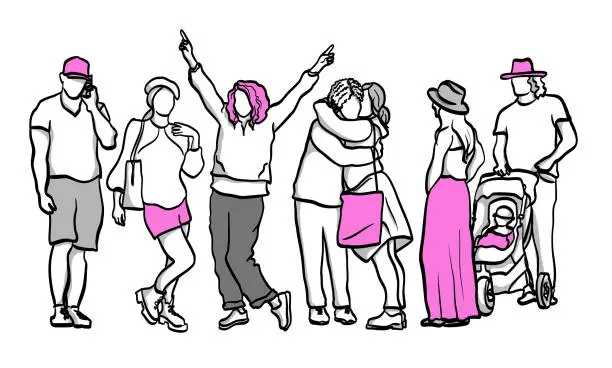Vector illustration of Cool Parents and Crowd Pink