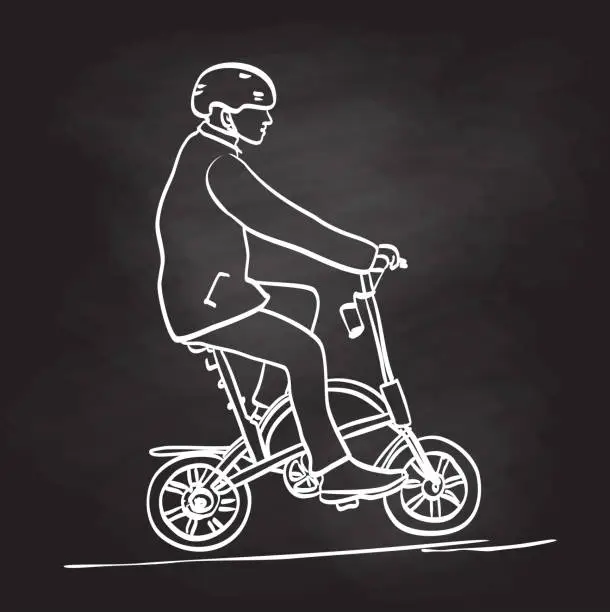 Vector illustration of Riding Foldable Bicycles Blackboard